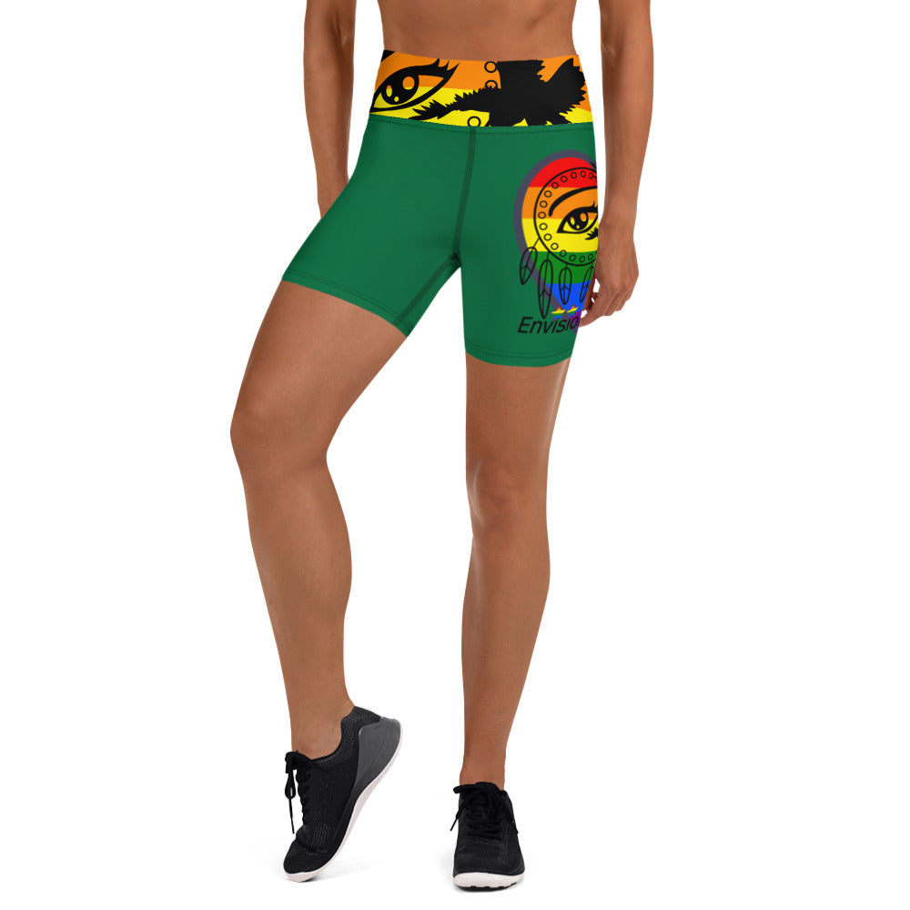 Rainbow Vision Green Yoga Shorts
