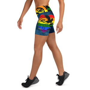 Rainbow Vision Blue Cloud Yoga Shorts