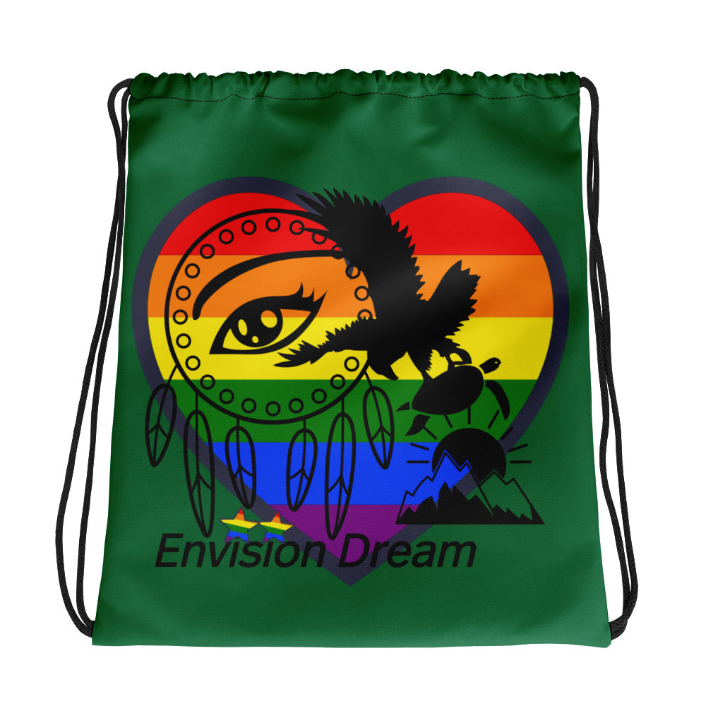 Envision Dream Rainbow Green Drawstring Bag