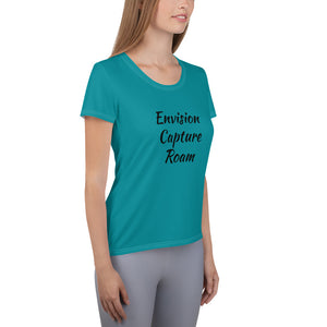 Envision, Capture, Roam Turquoise Athletic Woman's Shirt