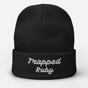 Trapped Ruby Black Embroidered Beanie